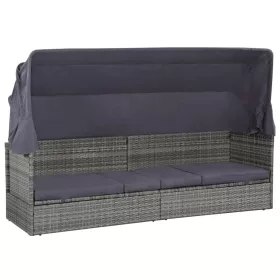  szürke polyrattan napellenzős kerti ágy 205 x 62 cm