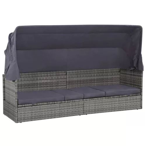  szürke polyrattan napellenzős kerti ágy 205 x 62 cm