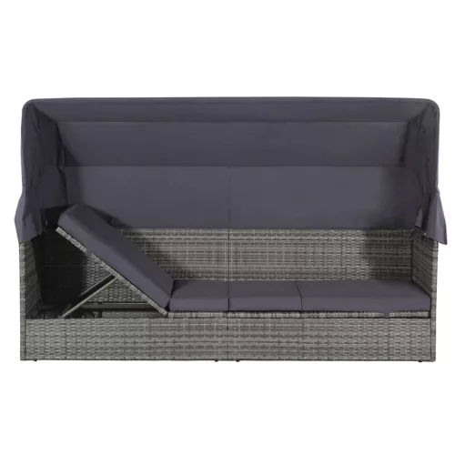  szürke polyrattan napellenzős kerti ágy 205 x 62 cm