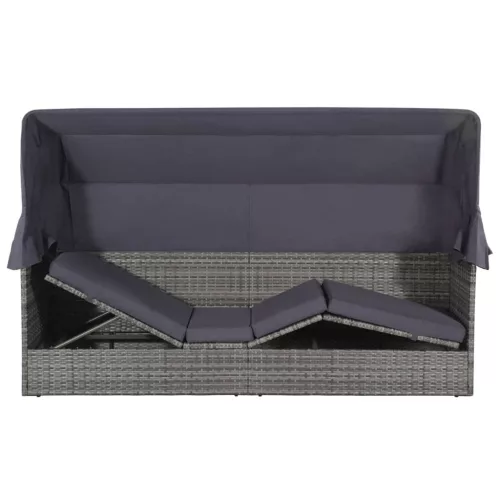  szürke polyrattan napellenzős kerti ágy 205 x 62 cm