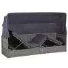  szürke polyrattan napellenzős kerti ágy 205 x 62 cm