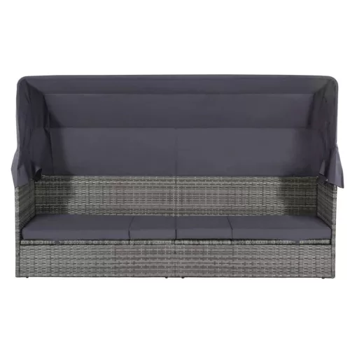  szürke polyrattan napellenzős kerti ágy 205 x 62 cm