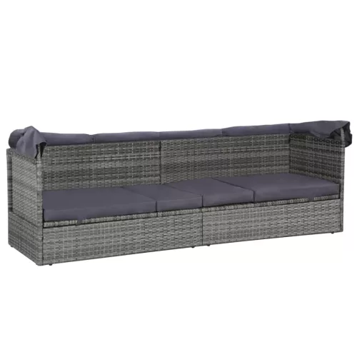 szürke polyrattan napellenzős kerti ágy 205 x 62 cm