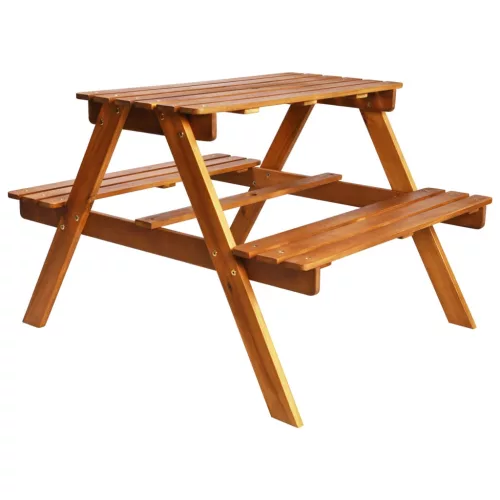  tömör akácfa gyermek piknikasztal napernyővel 79x90x60 cm
