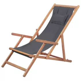    szürke összecsukható szövetkárpitos, favázas strandszék