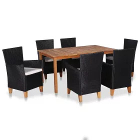    7 részes fekete és barna kültéri polyrattan étkezőgarnitúra
