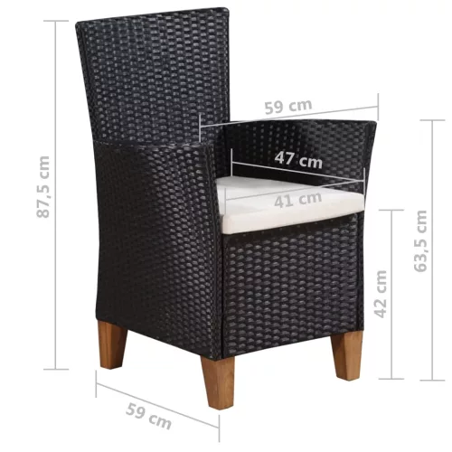  7 részes fekete és barna kültéri polyrattan étkezőgarnitúra