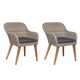  2 db barna polyrattan kültéri szék párnával 