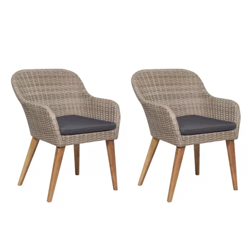  2 db barna polyrattan kültéri szék párnával 