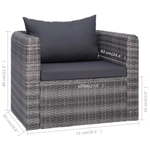  szürke polyrattan kerti szék hát- és ülőpárnával