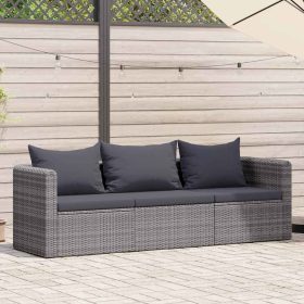    3-részes szürke polyrattan kerti ülőgarnitúra párnákkal