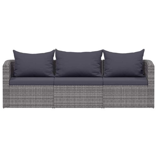  3-részes szürke polyrattan kerti ülőgarnitúra párnákkal
