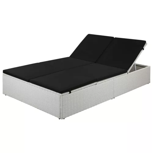  fekete polyrattan napozóágy párnával