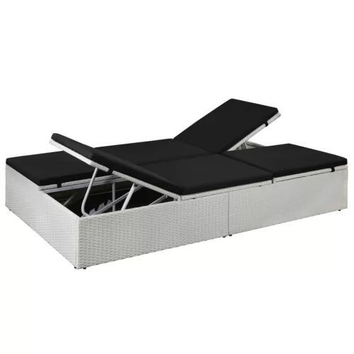  fekete polyrattan napozóágy párnával