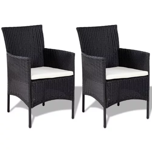  4-részes fekete polyrattan kerti bútorszett párnákkal