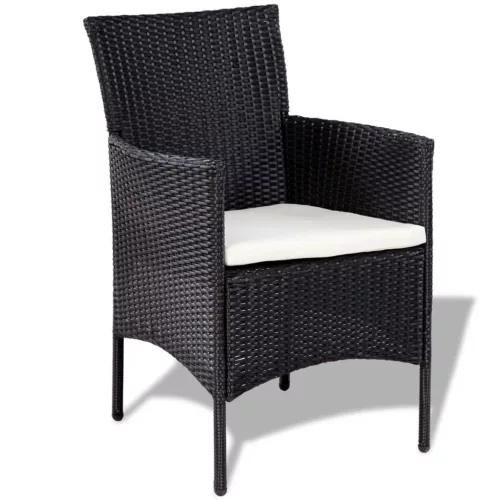  4-részes fekete polyrattan kerti bútorszett párnákkal