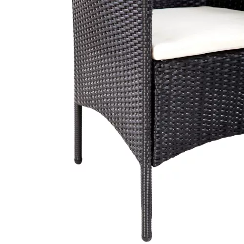  4-részes fekete polyrattan kerti bútorszett párnákkal