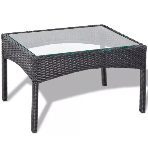  4-részes fekete polyrattan kerti bútorszett párnákkal