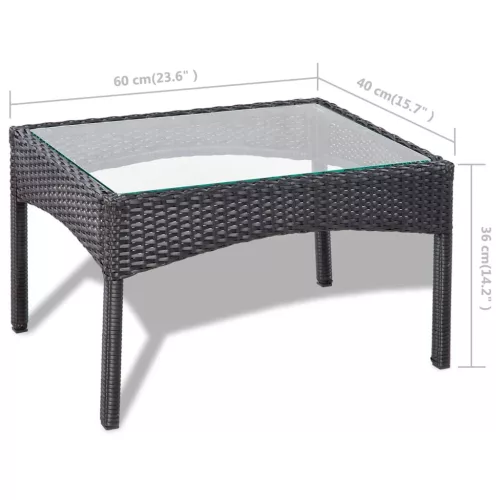  4-részes fekete polyrattan kerti bútorszett párnákkal