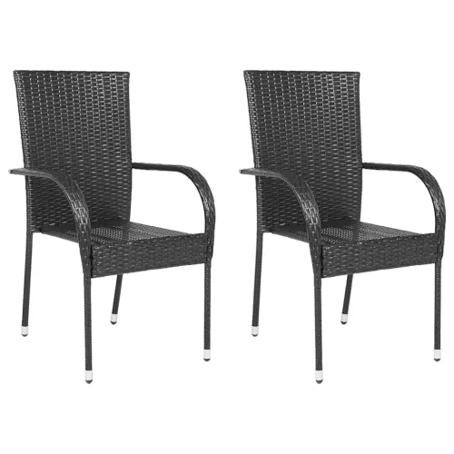  2 db fekete rakásolható polyrattan kültéri szék