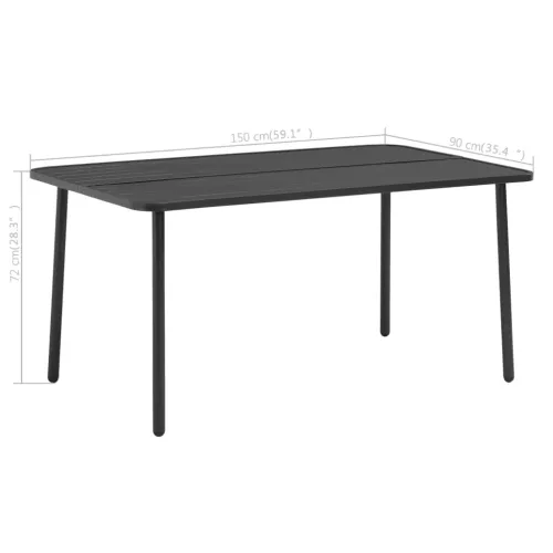  sötétszürke acél kerti asztal 150 x 90 x 72 cm