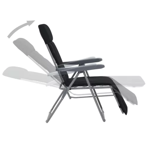  2 db fekete összecsukható kerti szék párnával 