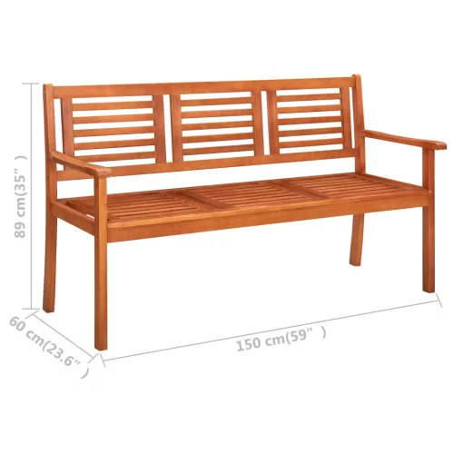  3 személyes tömör eukaliptuszfa kerti pad 150 cm