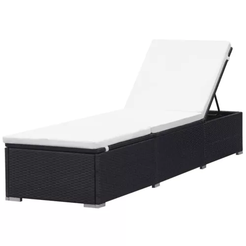  fekete polyrattan napozóágy párnával