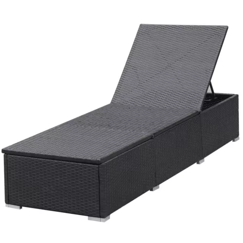  fekete polyrattan napozóágy párnával