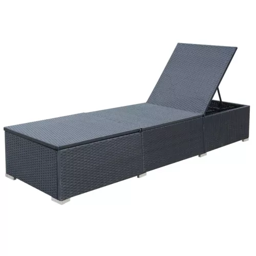  fekete polyrattan napozóágy párnával