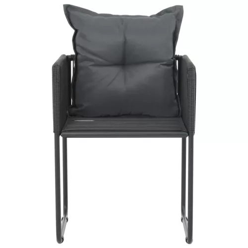  2 db fekete polyrattan kültéri szék párnával