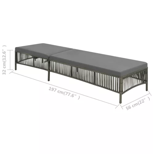 szürke polyrattan napozóágy párnával