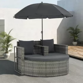    szürke 2 személyes polyrattan kerti kanapé párnákkal/ernyővel