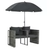  szürke 2 személyes polyrattan kerti kanapé párnákkal/ernyővel