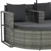  szürke 2 személyes polyrattan kerti kanapé párnákkal/ernyővel