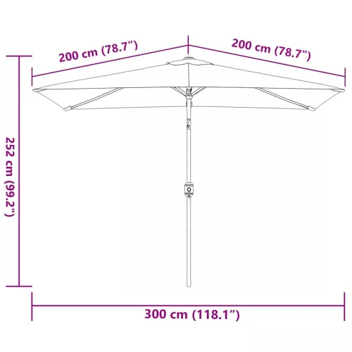  antracitszürke kültéri napernyő fémrúddal 300 x 200 cm