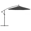  antracit konzolos kerti napernyő LED-del és acélrúddal 300 cm