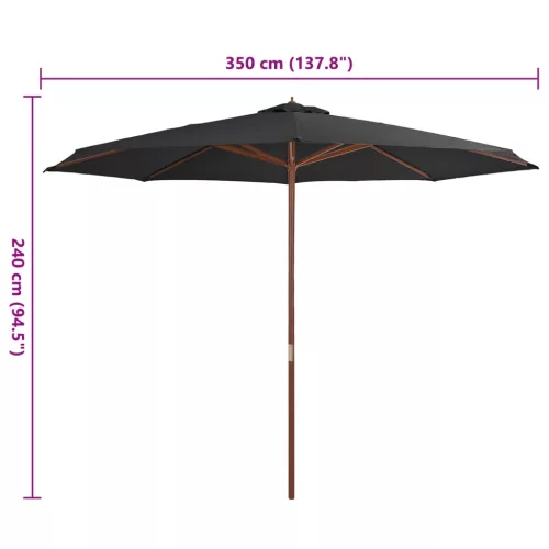  antracitszürke kültéri napernyő farúddal 350 cm