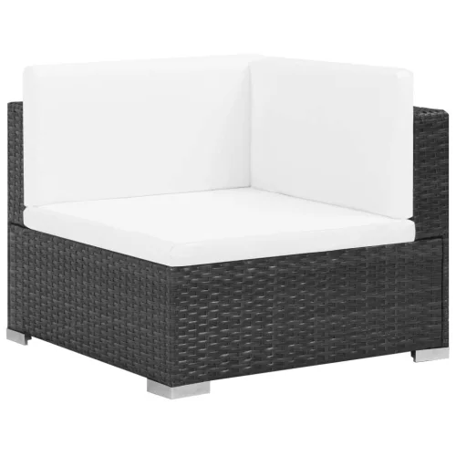  7-részes fekete polyrattan kerti bútorszett párnákkal