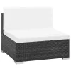  7-részes fekete polyrattan kerti bútorszett párnákkal