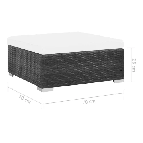  7-részes fekete polyrattan kerti bútorszett párnákkal