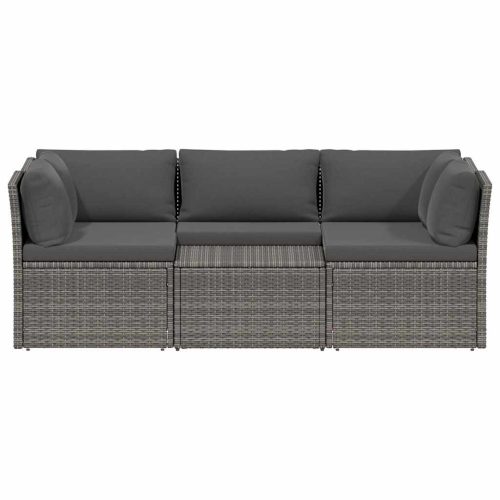  4-részes szürke polyrattan kerti bútorszett párnákkal