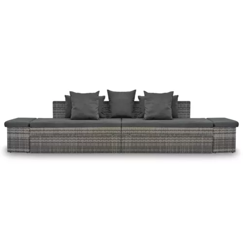  4-részes szürke polyrattan kerti bútorszett párnákkal