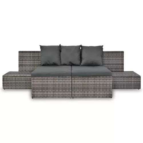  4-részes szürke polyrattan kerti bútorszett párnákkal