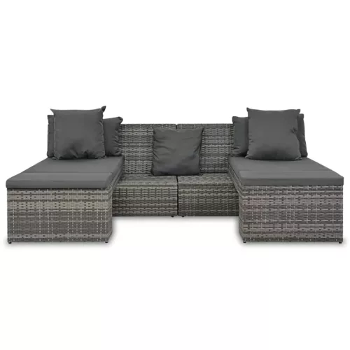  4-részes szürke polyrattan kerti bútorszett párnákkal