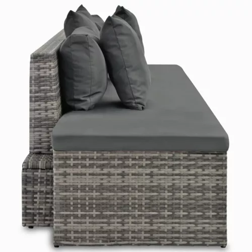  4-részes szürke polyrattan kerti bútorszett párnákkal