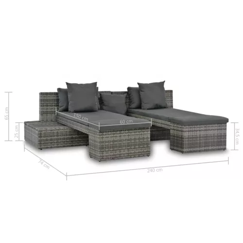  4-részes szürke polyrattan kerti bútorszett párnákkal
