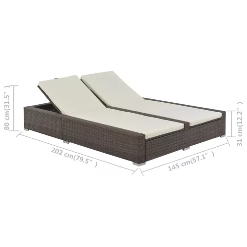  barna kétszemélyes polyrattan napozóágy