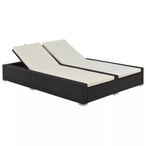  fekete kétszemélyes polyrattan napozóágy