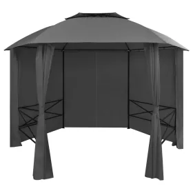  hatszögű kerti pavilon függönnyel 360 x 265 cm